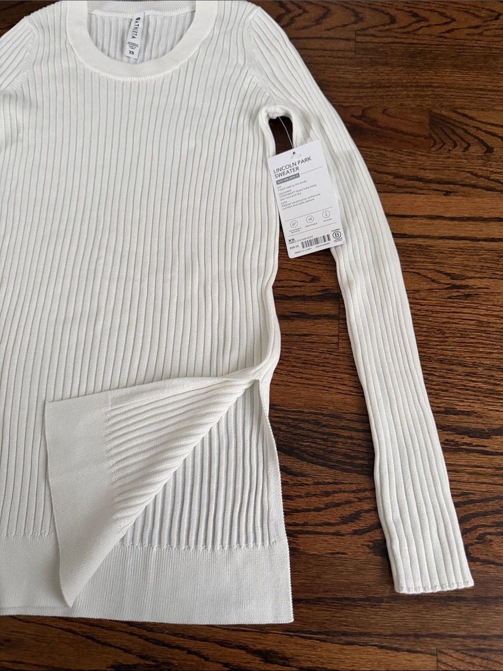 NWT Athleta Cream Ribbed Long Sleeve Crew Top - Picture 4 of 5